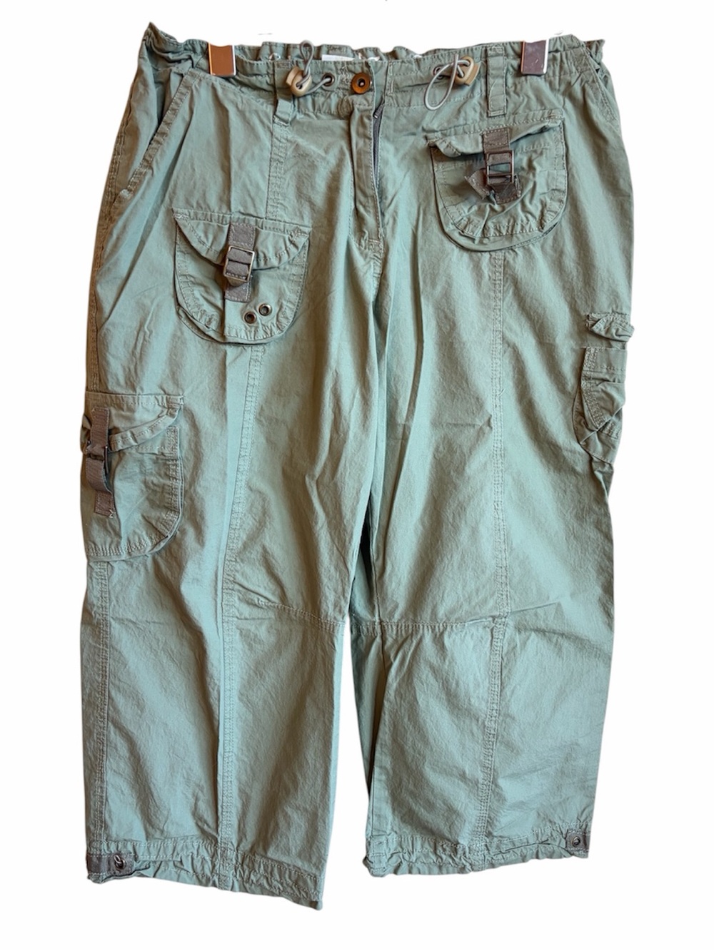 Star 58 Capri Cargo Pants Green Utility Cropped Drawstring Waist Casual Y2K